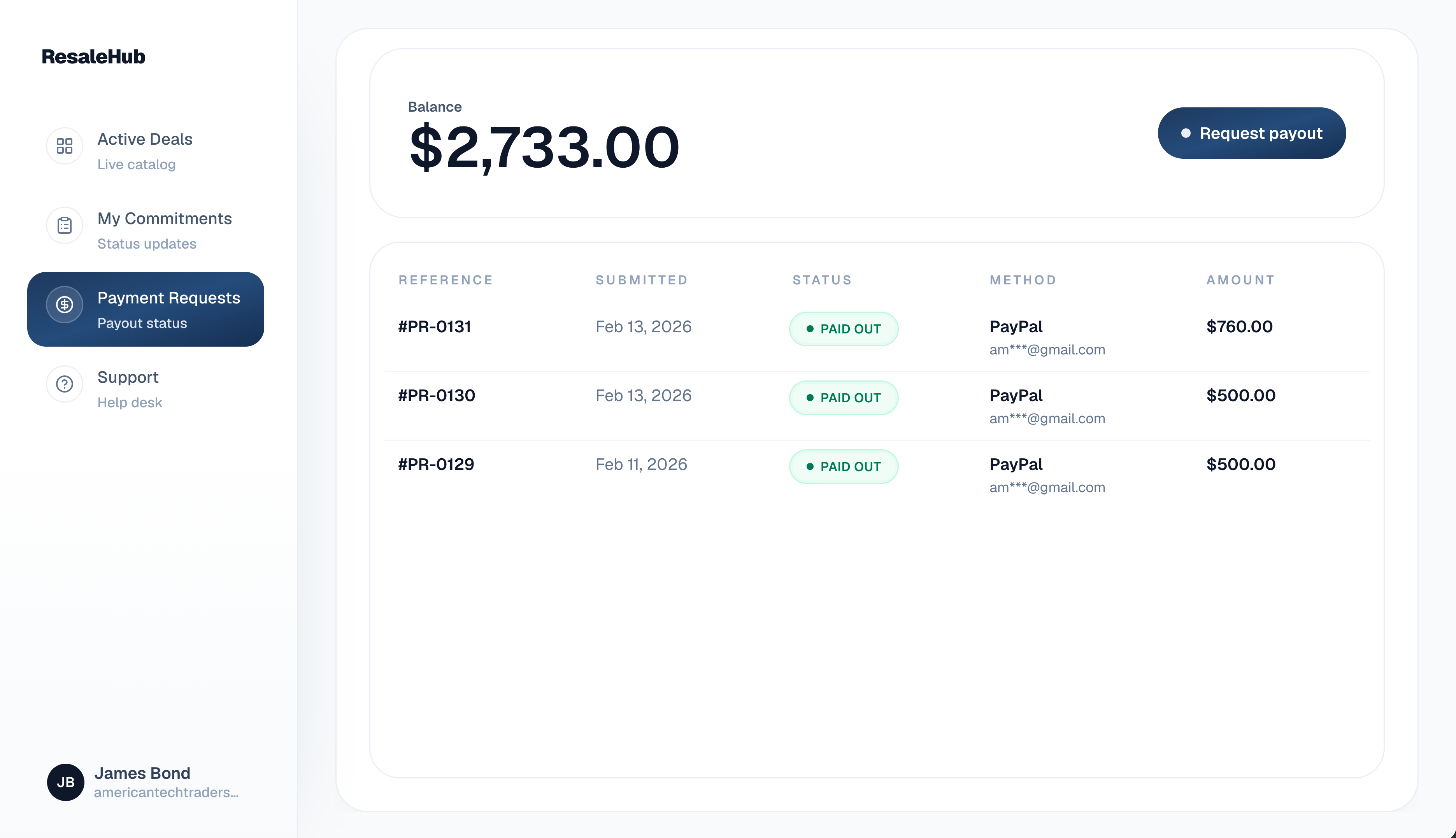 Reimbursement step showing payout processing and completion